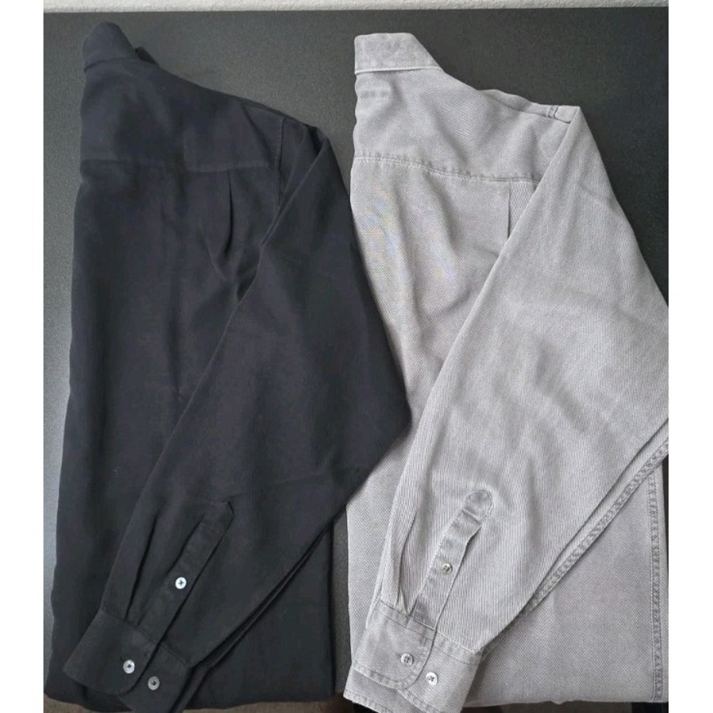 2 Martin Gordon Button Down Shirt Men M/L Gray Black Career Business Silk Blend